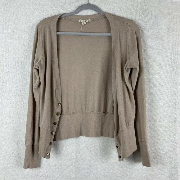 3/$15 color story tan button half button cardigan tan - Picture 2 of 6